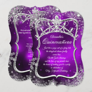 Quinceanera 15. Winterwunderland Silber Lila Einladung