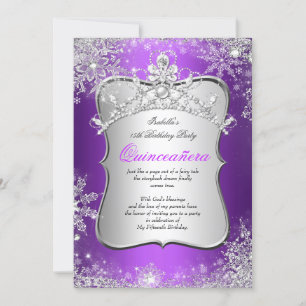 Quinceanera 15. Winterwunderland Silber Lila Einladung