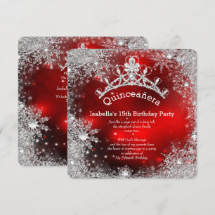 Quinceanera 15. Winterwunderland Silber Rot Einladung