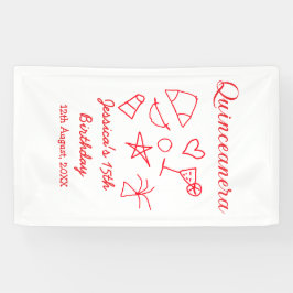 Quinceanera 15th birthday red beach party tree sun banner