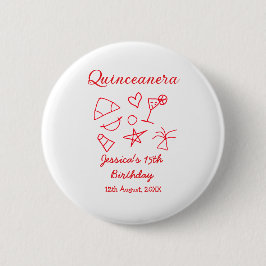 Quinceanera 15th birthday red beach party tree sun button