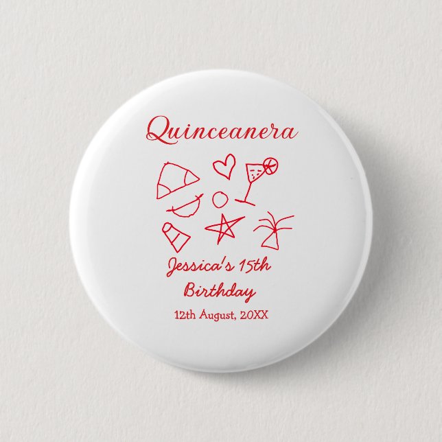 Quinceanera 15th birthday red beach party tree sun button (Vorderseite)