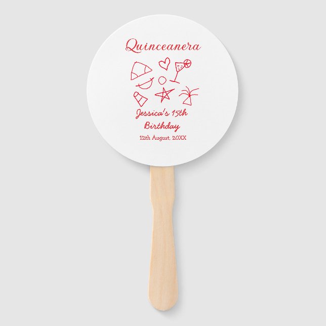 Quinceanera 15th birthday red beach party tree sun fächer (Vorderseite)