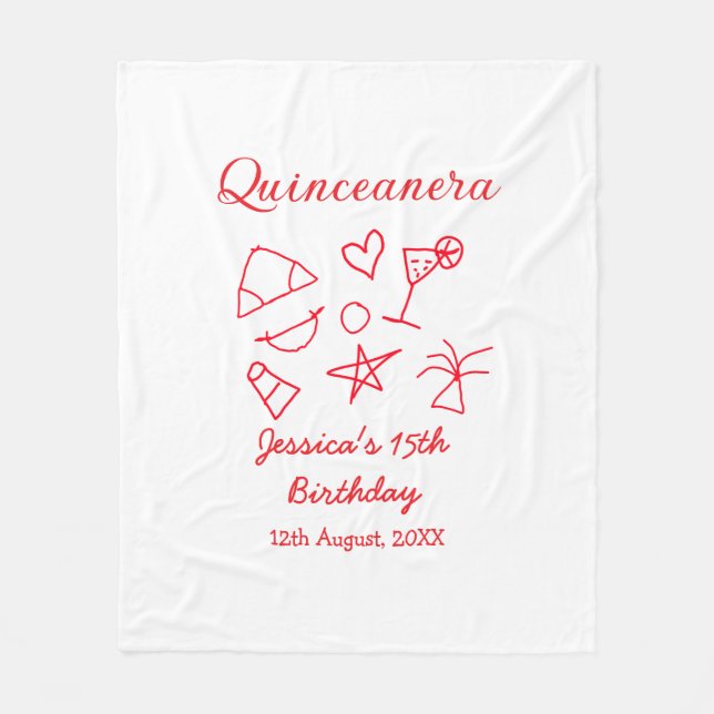 Quinceanera 15th birthday red beach party tree sun fleecedecke (Vorderseite)