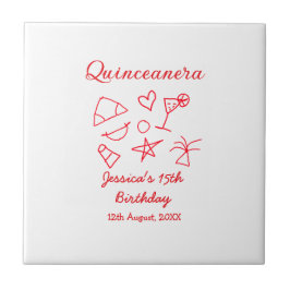 Quinceanera 15th birthday red beach party tree sun fliese