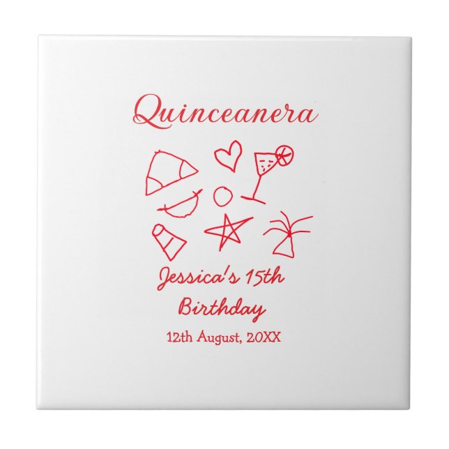 Quinceanera 15th birthday red beach party tree sun fliese (Vorderseite)