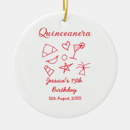 Quinceanera 15th birthday red beach party tree sun keramik ornament