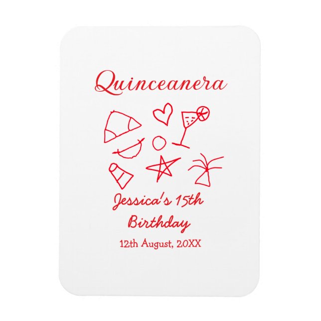 Quinceanera 15th birthday red beach party tree sun magnet (Vertikal)