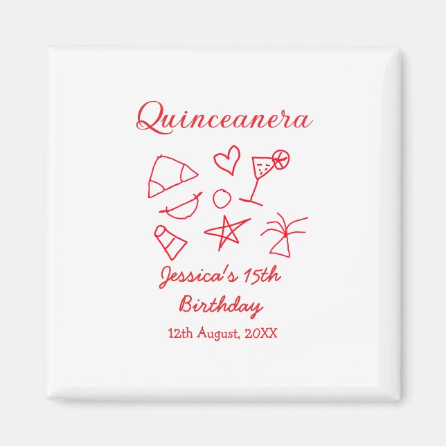 Quinceanera 15th birthday red beach party tree sun magnet (Vorne)