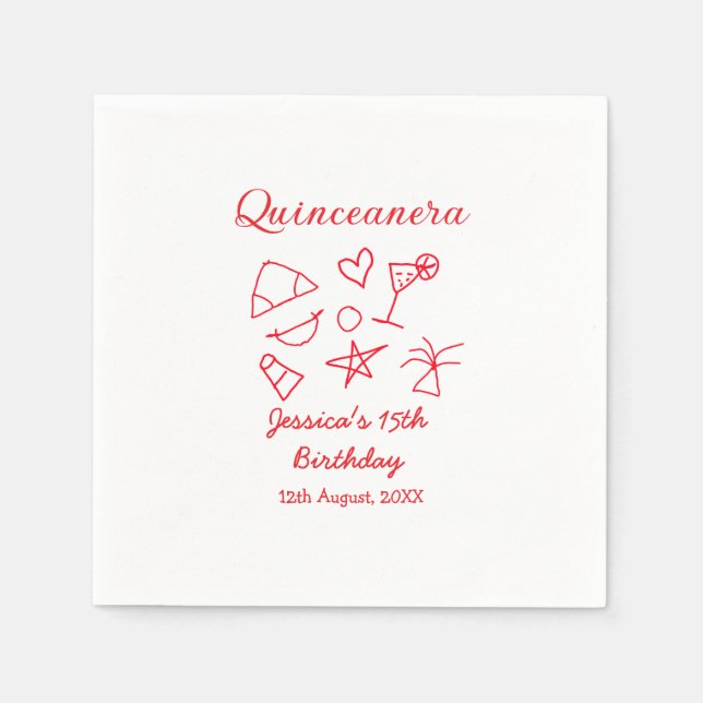 Quinceanera 15th birthday red beach party tree sun serviette (Vorderseite)