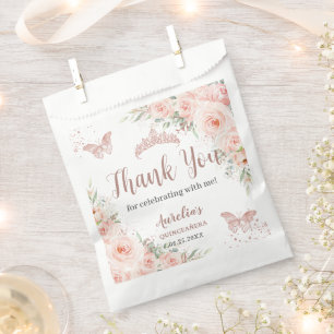 Quinceanera 16 Blush Rose Gold Schmetterlinge Geschenktütchen