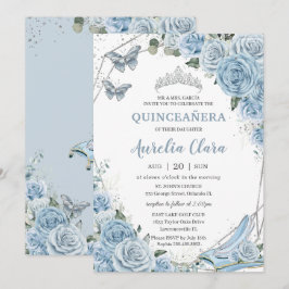 Quinceañera Ainderella Princess Baby Blue Floral Einladung
