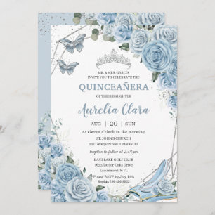Quinceañera Ainderella Princess Baby Blue Floral Einladung
