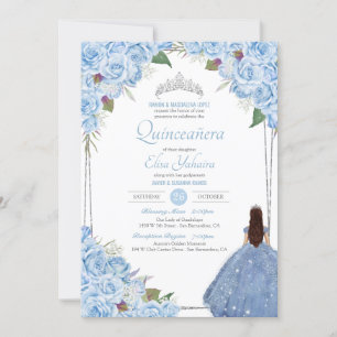 Quinceanera Ainderella Princess Blue Rose Geburtst Einladung