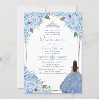Quinceanera Ainderella Princess Blue Rose Geburtst Einladung
