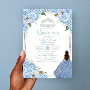Quinceanera Ainderella Princess Blue Rose Geburtst Einladung