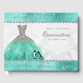 Quinceañera Aqua Diamant Sparkle Glitzer Gästebuch