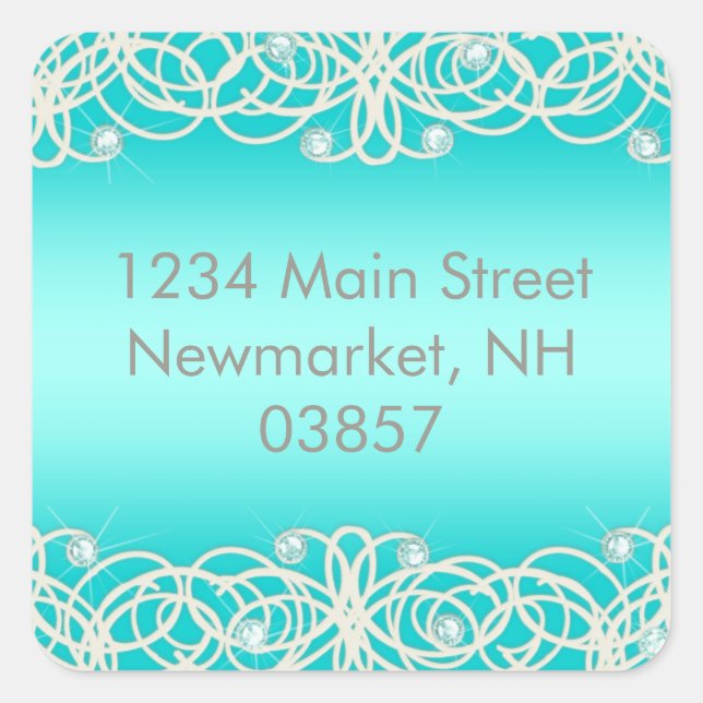 Quinceanera Aqua Türkis Sparkle und Spitzen Quadratischer Aufkleber (Vorderseite)