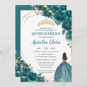 Quinceañera Aquamarin blaugrüne Blütenkrone Einladung