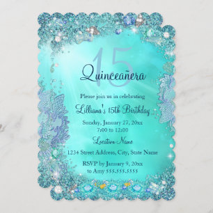 Quinceanera Aquamarin Blue Ocean Jewel Geburtstags Einladung