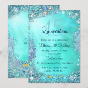 Quinceanera Aquamarin Blue Ocean Jewel Geburtstags Einladung