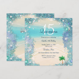 Quinceanera Aquamarin Blue Sand Ocean Beach Geburt Einladung