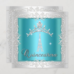 Quinceanera Aquamarin Blue White Tiara Eiffel Towe Einladung