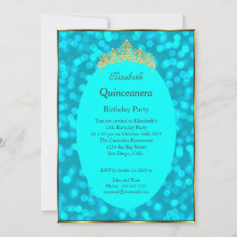 Quinceanera Aquamarin Gold Geburtstagsparty Einlad Einladung