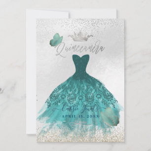 Quinceanera Aquamarin Ombre Butterflies Prinzessin Einladung