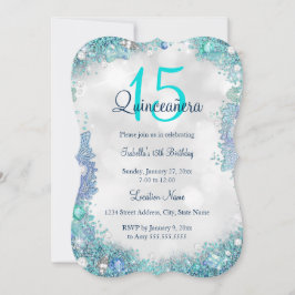 Quinceanera Aquamariner Blauer Ozean Himmel Geburt Einladung