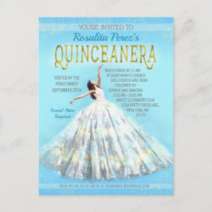 Quinceanera Aquarellkleid Royal Blue Gold Extravag Postkarte
