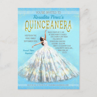 Quinceanera Aquarellkleid Royal Blue Gold Extravag Postkarte