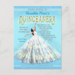 Quinceanera Aquarellkleid Royal Blue Gold Extravag Postkarte