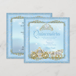 Quinceanera Aschenputtel Blau Märchen Kutsche 2 Einladung