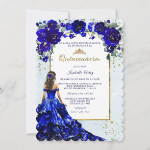 Quinceañera Azul Real y Oro Einladung