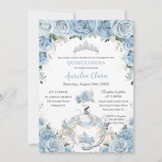 Quinceañera Baby Blau Florale Prinzessinnen-Einlad Mitteilungskarte