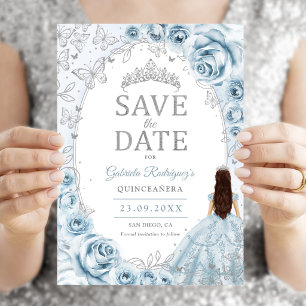 Quinceanera Baby Blau Silber Blumenmuster Save The Date