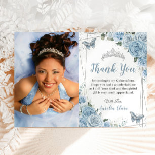 Quinceañera Baby Blaues Blumen-Foto-Dankeskarten Einladung