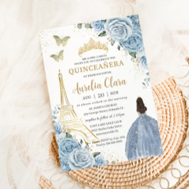 Quinceañera Baby Blue Floral Paris Eiffel Frankrei Einladung