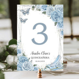 Quinceañera Baby Blue Floral Princess Cinderella Tischnummer