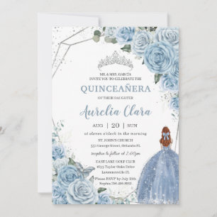 Quinceañera Baby Blue Floral Red Hair Princess 15 Einladung