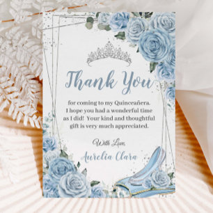 Quinceañera Baby Blue Floral Sweet 16 Aschenputtel Dankeskarte