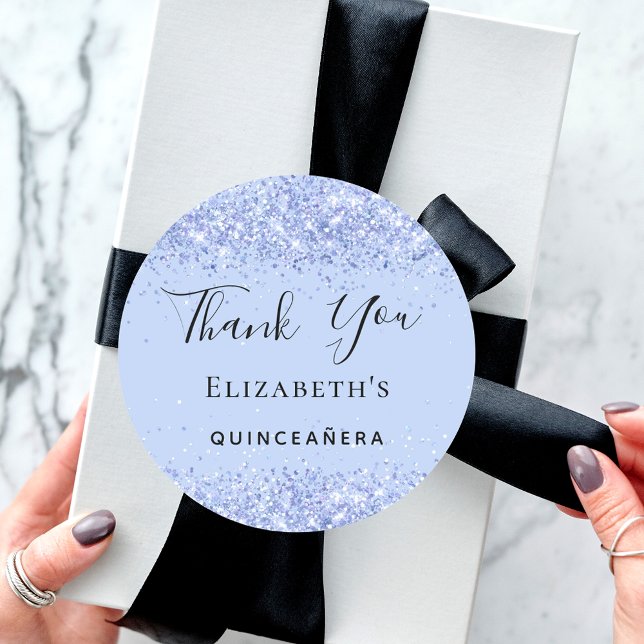 Quinceanera Baby Blue Glitzer Staub Vielen Dank Runder Aufkleber (Von Creator hochgeladen)
