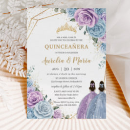 Quinceañera Baby Blue Lilac Lila Floral Twins Einladung