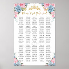 Quinceañera Baby Blue Pink Blütensitzplan Poster