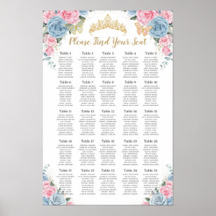 Quinceañera Baby Blue Pink Blütensitzplan Poster