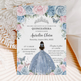 Quinceañera Baby Blue Pink Princess Dress Einladung
