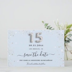 Quinceanera Baby Blue Silber Glitzer Save the Date