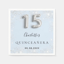 Quinceanera Baby Blue Silber Glitzer Staub Serviette