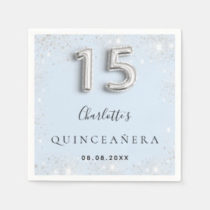 Quinceanera Baby Blue Silber Glitzer Staub Serviette